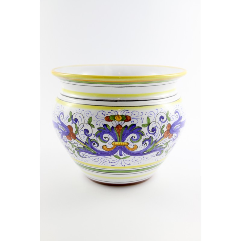 Porta vaso da interno in ceramica dipinto a mano con classico decoro di  Deruta